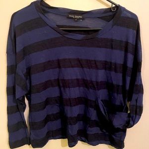Black and blue striped off shoulder 3 quarter sleeve top large green envelope